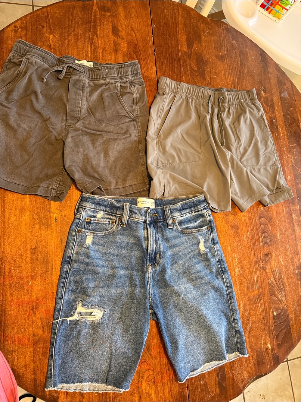 abercrombie kids Gray Drawstring Jean and Knit Shorts Trio